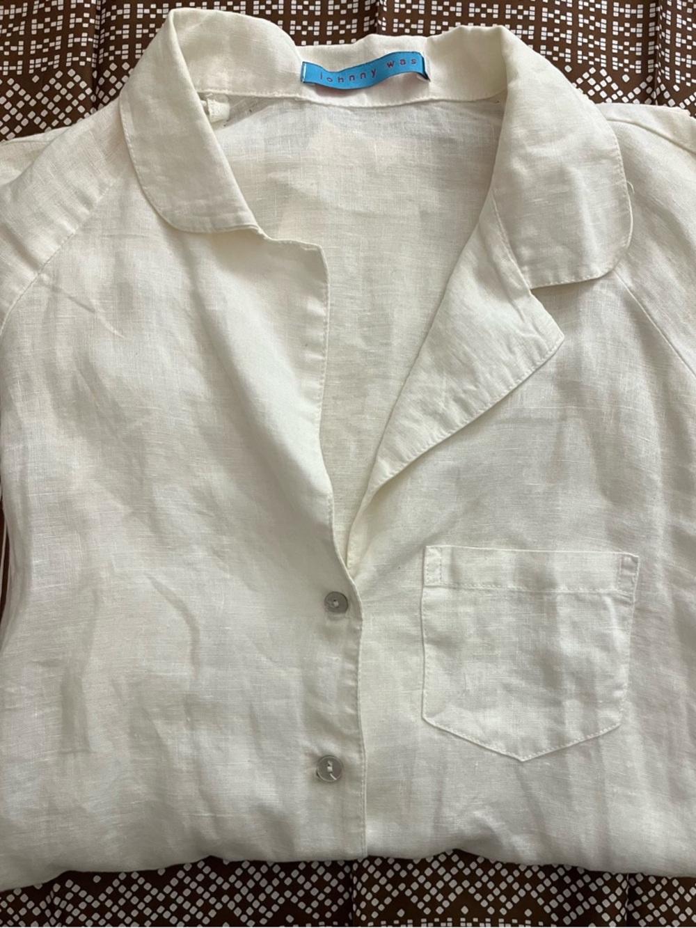 Johnny Was White Lightweight Button-Up with white embroidered floral detail